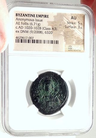 JESUS CHRIST Class A3 Anonymous Ancient 1020AD Byzantine Follis Coin NGC i74770 3