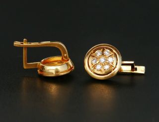 1979 Soviet Union Russian Dangle Earrings Solid 18k Yellow Gold Diamonds / 8.  1gr