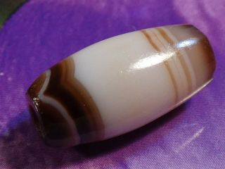 Ancient Indus Banded Agate Bead 18.  6 By 9 Mm Gorgeous Bead Hole Contrast