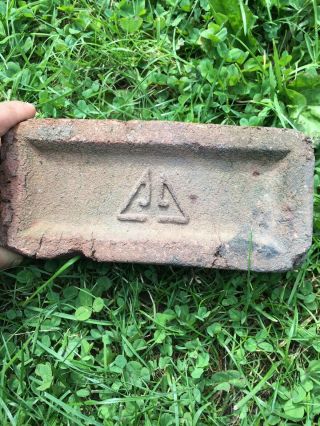 Rare Antique Brick With Triangular Pyramid Insignia With Slanted Symbol Salvaged