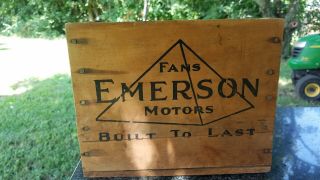 Old Emerson Electric Fans Motors Wood Box Advertising Sign