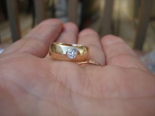 Vtg Rare 18k Yellow Gold.  32cts Center Diamond Ring Band Signet 7.  75/8