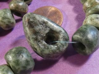 ANCIENT PRE - COLUMBIAN MESOAMERICAN RICH GREEN JADE CELT NECKLACE 18 1/2 INCHES 10