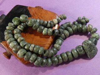 ANCIENT PRE - COLUMBIAN MESOAMERICAN RICH GREEN JADE CELT NECKLACE 18 1/2 INCHES 11