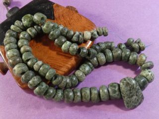 Ancient Pre - Columbian Mesoamerican Rich Green Jade Celt Necklace 18 1/2 Inches
