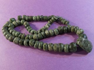 ANCIENT PRE - COLUMBIAN MESOAMERICAN RICH GREEN JADE CELT NECKLACE 18 1/2 INCHES 2