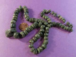 ANCIENT PRE - COLUMBIAN MESOAMERICAN RICH GREEN JADE CELT NECKLACE 18 1/2 INCHES 4