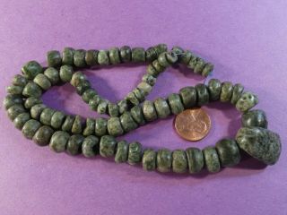 ANCIENT PRE - COLUMBIAN MESOAMERICAN RICH GREEN JADE CELT NECKLACE 18 1/2 INCHES 5
