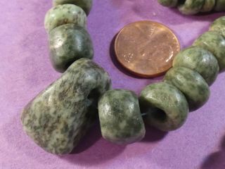 ANCIENT PRE - COLUMBIAN MESOAMERICAN RICH GREEN JADE CELT NECKLACE 18 1/2 INCHES 7