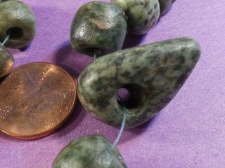 ANCIENT PRE - COLUMBIAN MESOAMERICAN RICH GREEN JADE CELT NECKLACE 18 1/2 INCHES 9