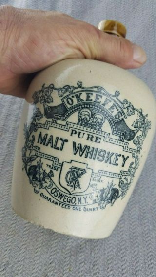 antique Vintage O ' Keefe ' s Pure Malt Whiskey,  Oswego,  York 7.  5 inch tall 7