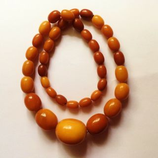 Antique Natural Baltic Amber Butterscotch Egg Yolk Beads Necklace Lithuanian