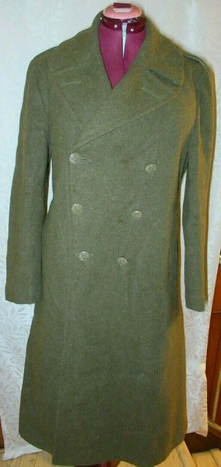 Vtg 1942 World War Ii Ww2 Army Wool Roll Collar Trench Coat Overcoat Size 40r