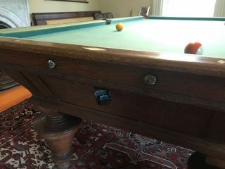 Antique Pool Table (9 foot,  Schwikert & Sons,  1890s,  with accessories) 12