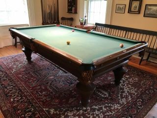 Antique Pool Table (9 Foot,  Schwikert & Sons,  1890s,  With Accessories)