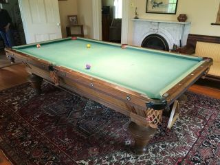 Antique Pool Table (9 foot,  Schwikert & Sons,  1890s,  with accessories) 3