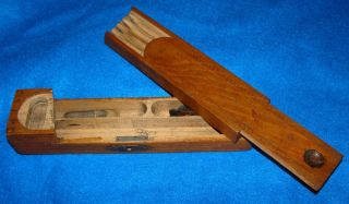 Rare Antique Wooden Puzzle / Pencil Box W/ Lock - Walnut / School Box