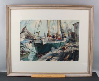 Antique 1940 John Whorf Provincetown Maritime Fishing Boat Watercolor Painting