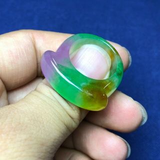 Chinese Three - Colored Jadeite Jade Handwork Collectible Saddle Shape No.  9.  5 Ring