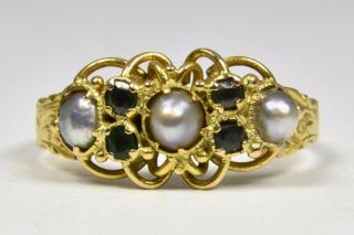 Antique Victorian 15ct Gold Emerald & Seed Pearl Ring,  (1862)