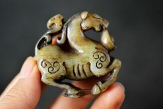 Delicate Chinese Old Jade Carved Horse Lucky Pendant J9