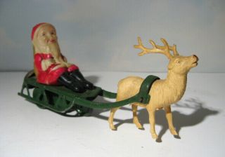 Santa On Sleigh - 1948 Occupied Japan Celluloid - Tin Windup With Key & Tricycle
