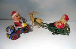 Santa on Sleigh - 1948 Occupied Japan Celluloid - Tin Windup with Key & Tricycle 2