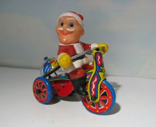 Santa on Sleigh - 1948 Occupied Japan Celluloid - Tin Windup with Key & Tricycle 4