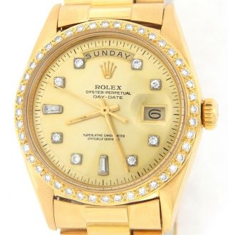 Mens Rolex Day Date President 18k Yellow Gold Watch Diamond Dial 1ct Bezel 1803 2