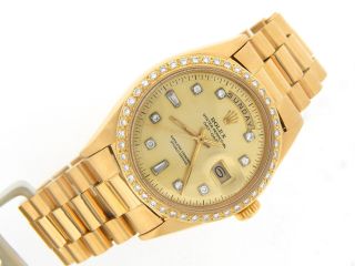 Mens Rolex Day Date President 18k Yellow Gold Watch Diamond Dial 1ct Bezel 1803 4