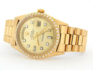Mens Rolex Day Date President 18k Yellow Gold Watch Diamond Dial 1ct Bezel 1803 5