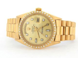 Mens Rolex Day Date President 18k Yellow Gold Watch Diamond Dial 1ct Bezel 1803 6