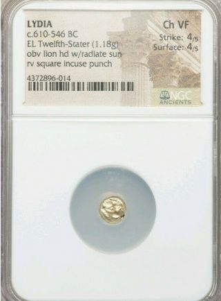 Lydia 1/12th Lion Stater 610 - 546bc Ngc Choice Vf 4/4 Ancient Gold Coin