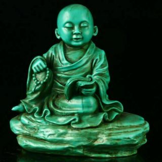 Chinese Turquoise Hand - Carved Maitreya Buddha Statue R4028`b