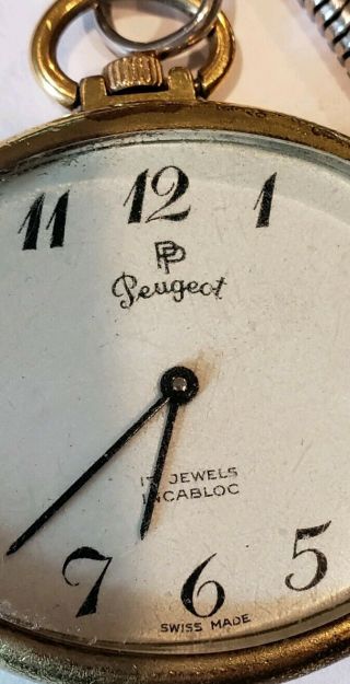 Vintage 17 Jewels PP Peugeot INCABLOC Pocket Watch Swiss Made 2