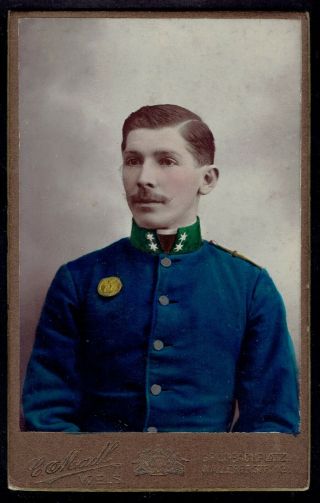 Cdv Photo Austria Soldier With Badge,  Hand - Tinted Colored.  Wien.  (2015)