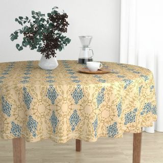 Round Tablecloth Floral Ancient Arabic Persian Ethnic Trellis Cotton Sateen