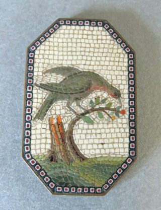 Antique Victorian Micro Mosaic Plaque Of A Bird Jewellery Brooch Pin Etc
