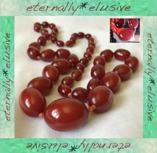 Antique Vintage Red Cherry Amber Bakelite Faturan Large Bead Long Necklace 81g