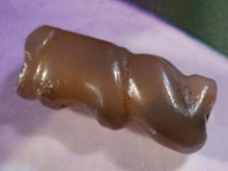 Ancient Pyu Kingdom Agate Sculpted Elephant Amulet Bead With Raised Trunk