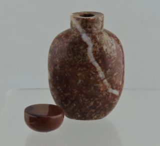 Chinese Snuff Bottle Carved Brick Red Agate Or Marble Stone W/ Lid