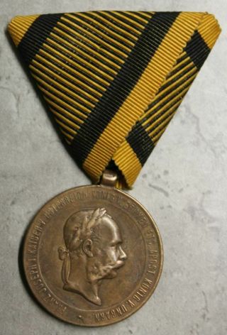 Orig Austria Kuk Ww1 War Service Medal 1873 Kaiser Franz Joseph & Ribbon C