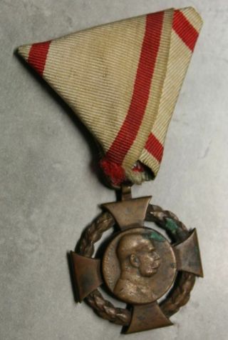 Kuk Ww1 Austria Medal Cross 1908 Anniversary Fj1 & Red White Ribbon B