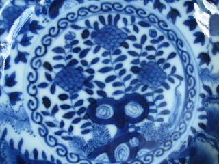 A small Chinese Kangxi style blue and white dish,  symbol mark. 2