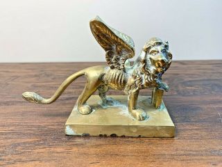 Brass Gold Winged Lion Of St.  Mark Figurine Statue Venice Greek Orthodox