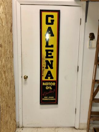 Antique Galena Motor Oil Tin Self Framed Sign Franklin,  Pa.  60” Tall