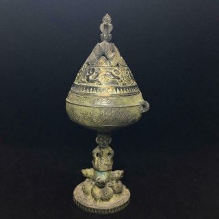 Chinese Antique Tibetan Buddhism Old Bronze Lamp Oil Lamp