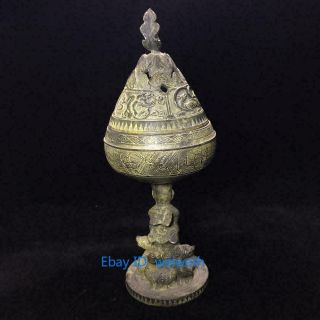 Chinese Antique Tibetan Buddhism Old Bronze Lamp Oil lamp 6