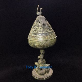 Chinese Antique Tibetan Buddhism Old Bronze Lamp Oil lamp 7