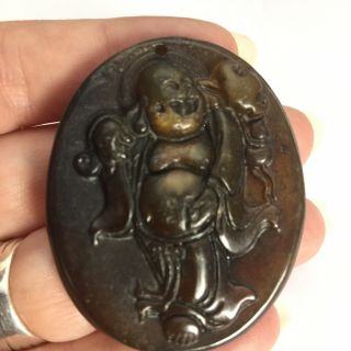 J64 Antique Hand Carved Chinese Amulet Pendant Stone Miao Buddha